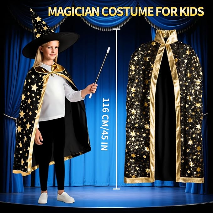 Magic Kit for Kids 6-8-10-12, 98 Magic Tricks Set for Kids with Magician Costume and Magic Wand, Halloween Christmas Birthday Gifts Toys Magic Set for Ages 4 5 6 7 8 9 10 11 12 Years Old Boys Girls