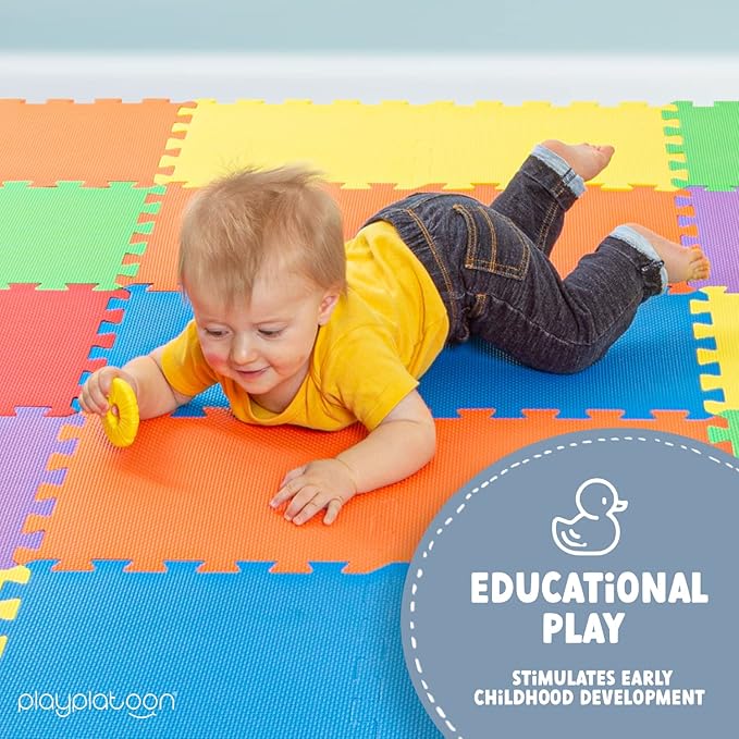 Non-Toxic Extra-Thick 36 Piece Children Play & Exercise Mat - Comfortable Cushiony Foam Floor Puzzle Mat, 6 Vibrant Colors for Kids & Toddlers
