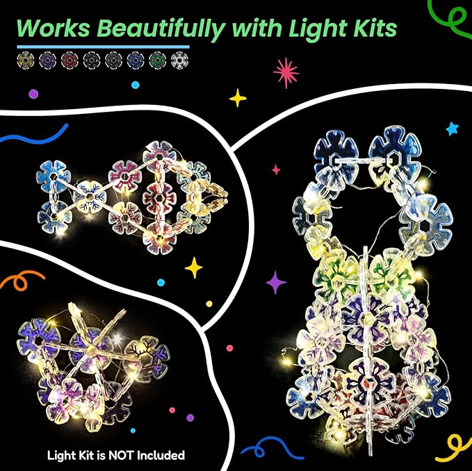 Translucent Interlocking Flakes Toys, Interlocking Discs, Creative Building Blocks of Snowflakes, 120PCS Construction Playset, Brain Teaser STEM Educational Toy for Kids Aged 4+