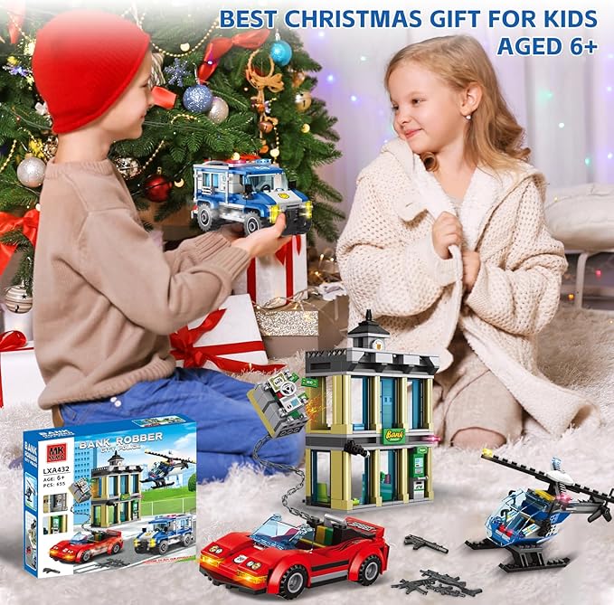 City Police Bank Building Sets, Compatible with Lego Police Bank, Includes Car, Bank, Helicopter, Police Chase Building Blocks Toy Set Gift for Kids 6 Plus Years Old（655 PCS）