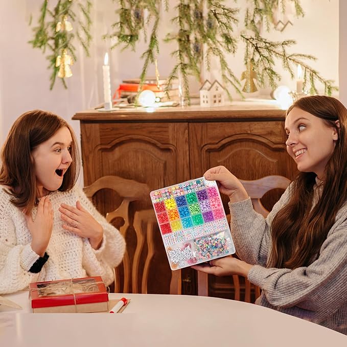 Ybxjges Bracelet Making Kit, 1000 Pcs Beads for Friendship Bracelet Kit with Pony, Polymer Clay, Letter Beads for Jewelry Making DIY Crafts Girts for Girls Age 6-12