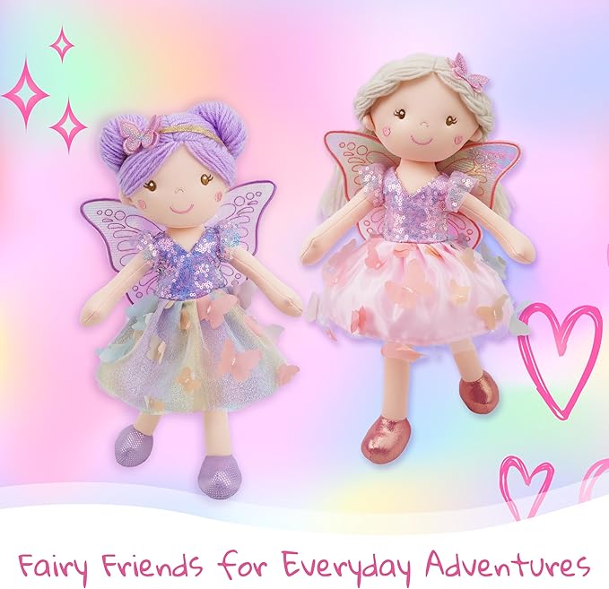 June Garden 15" Lunabelle The Fluttering Blossom Fairy Doll – Soft Plush Fairy Toy with Multicolor Butterfly Skirt – Enchanted Garden Collection