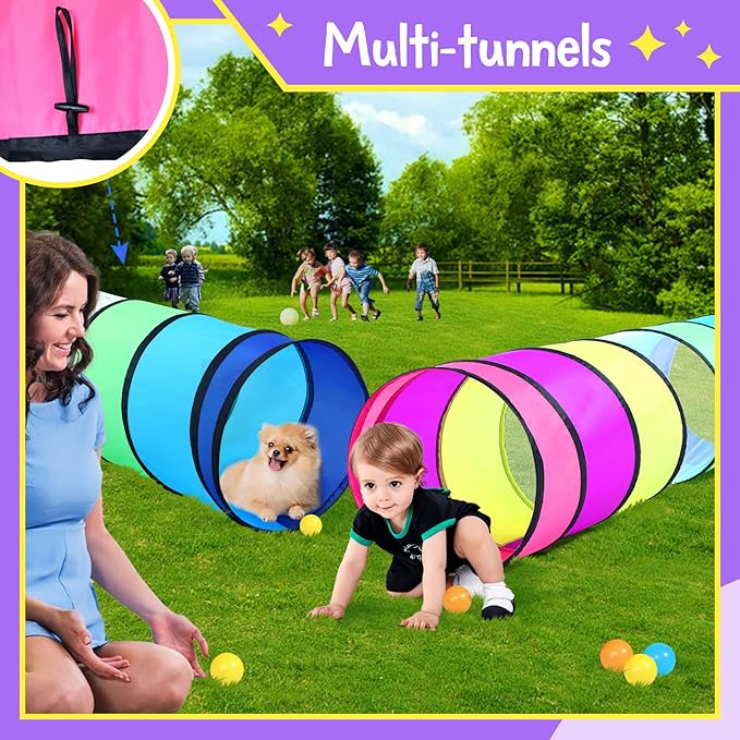 Colorful Baby Play Tunnel for Toddlers with Mesh Window, Cat Toy for Dogs Pets, Kids Crawling Play Tent Pop Up Toddlers Tunnel Indoor Outdoor Toy Gift (Rainbow Baby Tunnel)
