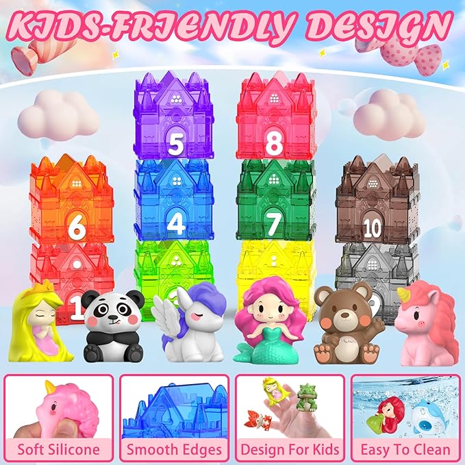 Learning Toys for 1,2,3 Year Old Toddlers, 20Pcs Fairy Tale Princess Castle Montessori Toy Counting Sorting Color Matching Finger Puppet, Birthday Gift Party Favors Kids Prize Box 12m+