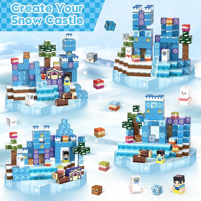 150PCS Magnetic Blocks, Magnet Building Blocks for Kids Age 4-8, Magnetic Cubes Sets for Frozen Princess Castle Build, Magnet Cubes Tiles Toys for Girls Age 3+ Years Old Birthday Gift