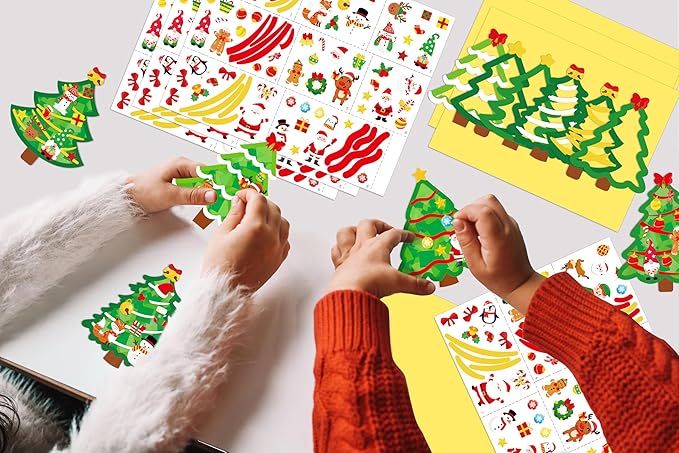40PCS Christmas Crafts Bulk: Xmas Tree Paper Suncatchers DIY Kit for Winter Holiday Activities Decorations, Window Stained Glass Effect Art Ornaments