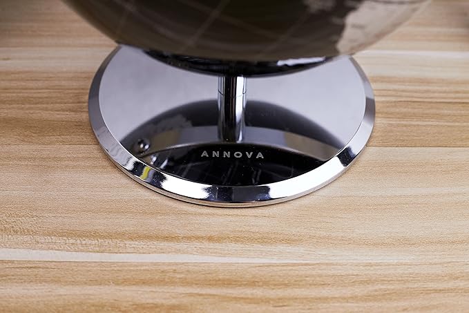 ANNOVA Metallic World Globe Black – Educational/Geographic/Modern Desktop Decoration - Stainless Steel Arc and Base/Earth World - Metallic Black - for School, Home, and Office (10-Inch)