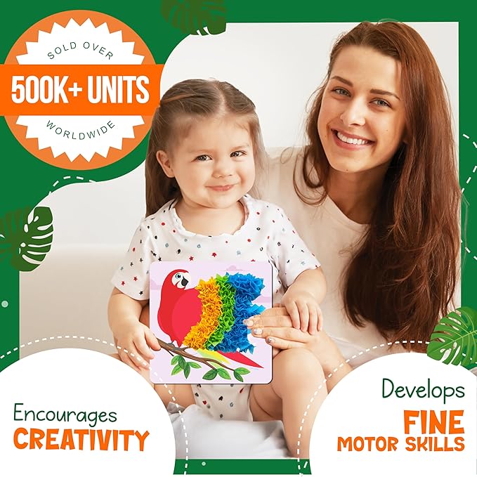 jackinthebox Poke Poke Art – Animals Theme, Mess-Free Fabric Art and Craft, Flower Pressing Kits, Gift for Kids, Girl Gifts, Boy Gift, Toys for Girls and Boys Ages 4 5 6 7 8
