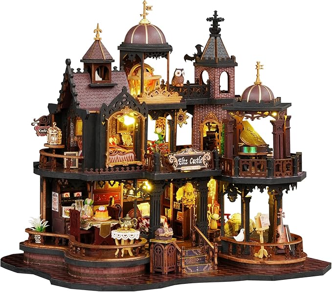 DIY Miniature House Kit - Wooden Dollhouse Miniature Kit with LED Light - Tiny Model Mini House Building Kit for Adults Teens, Creative Gift Book Nook DIY Adults Craft Kits, Home Decor
