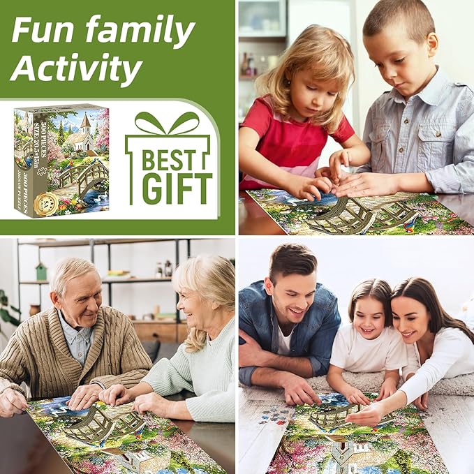 Puzzles for Adults 500 Pieces,Charming Lakeside Church Puzzle for Adults,Beautiful Flower & Parrot Jigsaw Puzzles for Kids Seniors Teens,Puzzles for Family Game Nights & Holiday Party Gifts,20.5x15 In