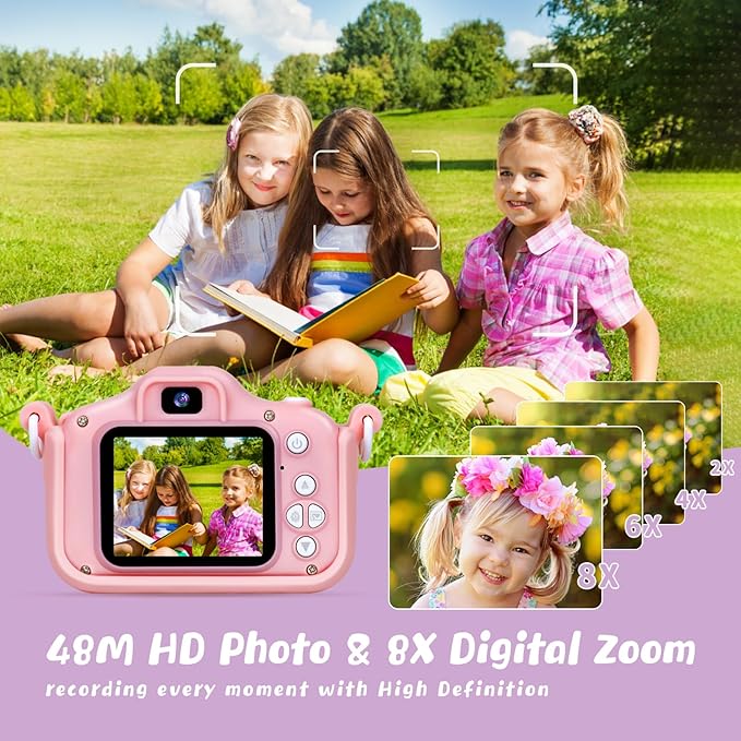 X5 Kids Digital Camera, Pink, Unisex, 32GB SD Card, 8X Digital Zoom, Auto Focus, Cute Frames, Film Filters, Easy to Use, Durable Design