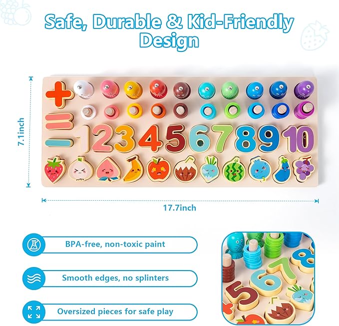 Learning Toys for Kids Includes Wooden Magnetic Fishing Game Shape Sorter Shapes Puzzle Counting Math That Combine Learning and Play Montessori Toys for 1 to 6-Year-Old Boys Girls Toddlers