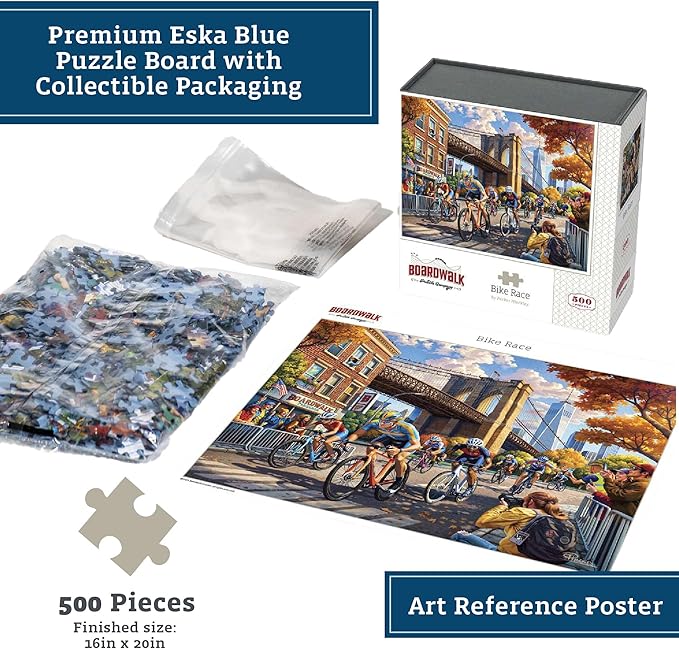 Boardwalk Puzzles Bike Race - 500 Piece Jigsaw Puzzle for Adults, Made in USA