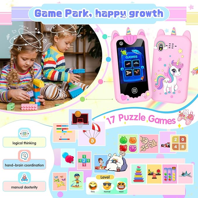 Kids Smart Phone for Girls, Kids Toys Cell Phone 2.8" Touchscreen Toddler Learning Play Toy Phone with Dual Camera, Game, Music Player, 8GB Card Birthday Gifts for Girls Boy Age 4-12(Pink)