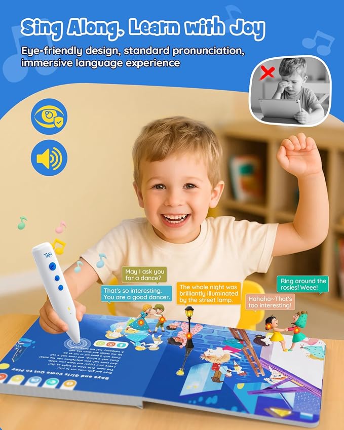 TEKFUN Talking Pen Books Set, Nursery Rhymes Toys for Toddlers, Learning Interactive Toys, Educational Electronic Sound Books for Preschoolers, Autism Sensory Toy for Boys Girls 2 3 4 5