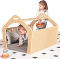 Wooden Playhouse for Toddlers w/Double Non-Shatter Safety Mirrors, Montessori Crawling Tunnel/Crawl-Through Play Set for Children and Kids, Daycare and Preschool Playroom(with Cushion)