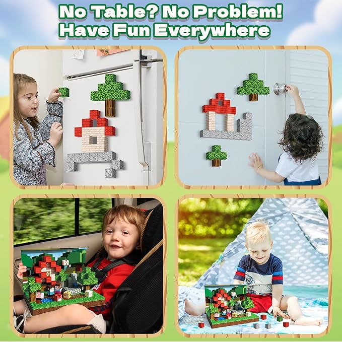 100PCS Magnetic Blocks - Travel Magnetic Building Blocks Set with 2-in-1 Magnet Box, Magnet Cubes Build Forest Farm STEM Sensory Construction Toys for Boys & Girls Ages 3-5 4-8 8-12 Birthday Gifts