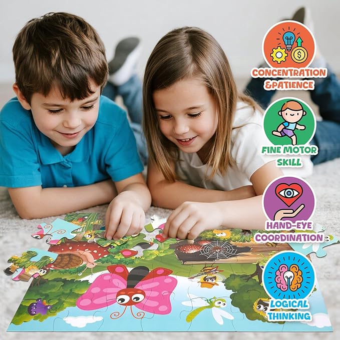 35 Piece Jumbo Floor Puzzle for Kids BugsJigsaw Puzzles, Large Puzzles for Toddler Ages 3-8, Educational Development Toys Giant Floor Puzzle
