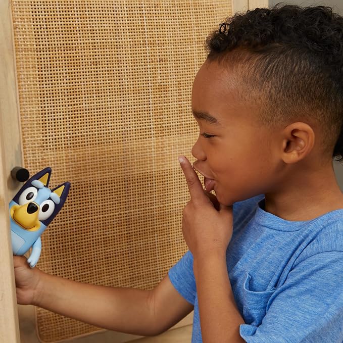 Bluey Hide & Seek Game, Hide The Figure and Press her Nose to Start The Built-in Timer, Talks and Giggles to Help Kids find her, When Found, Kids can Dance to Theme Song