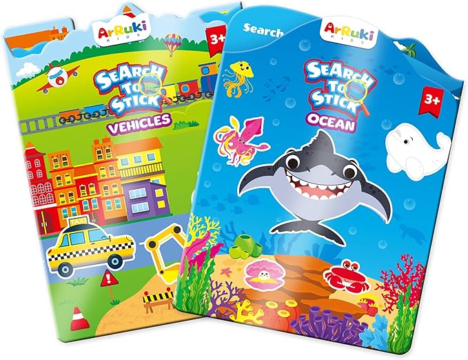 Reusable Jelly Sticker Books for Toddlers, 3D Waterproof Sticker Books, Travel Toys for Kids - Ocean Wrold, Vehicles