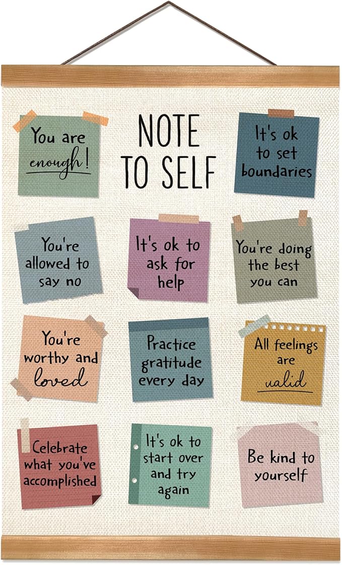 ZTGDA Note to Self Wall Art,Motivational Linen Poster with Positive Affirmations, Mental Health Wall Poster Decor for Bedroom, Office, Therapy Room or Gift for Women and Teens 12x16inch