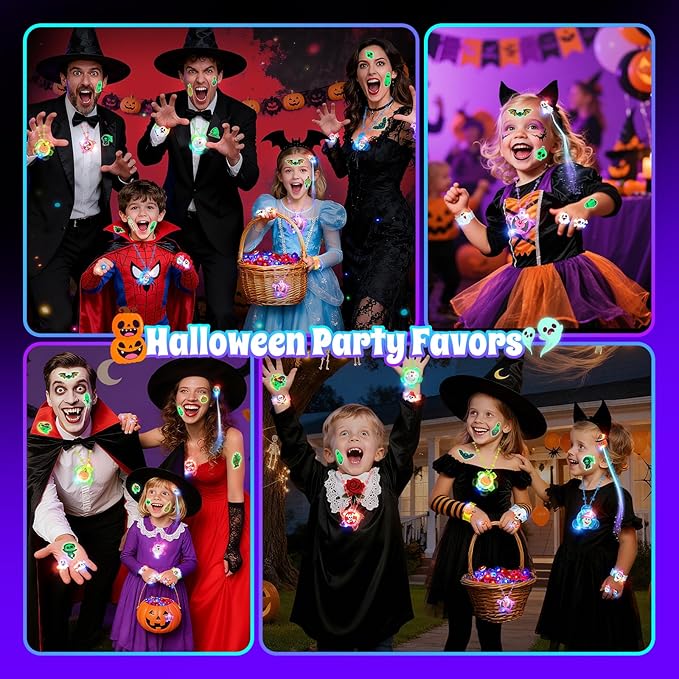 SpringFlower 100Pcs Halloween Party Favors Bulk, Glow in the Dark Party Supplies Halloween Decorations for Kids, Halloween-Themed Toys for Trick or Treat Goodie Bag Stuffers Fillers Prizes Gifts
