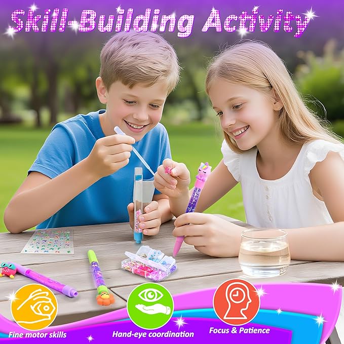 MOMUSE DIY Pen Making Kit, Fun Pen Creator Studio – Make You Own 4 Sparkly Glitter Pens, Creative Art and Craft Kits Toys for Kids Girls Tweens 6 7 8 9 10 11 12 Years Birthday Gift Present