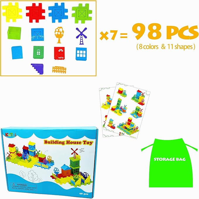 Waffle Blocks for Kids- 98 Piece Toddler Building Blocks -Excllent Interlocking Toys - Brightly Colored Toy Building Sets,House Toys and Games,Large Building Sets for Kids of All Ages
