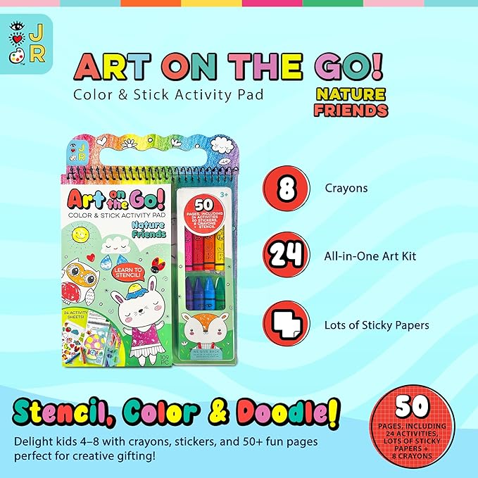 Bright Stripes Art On The Go Nature Theme Travel Kit for Kids Ages 3+ | Travel-Friendly Coloring Set with Crayons, Stickers & Activity Book | Mess-Free Creative Fun for Toddlers and Preschoolers