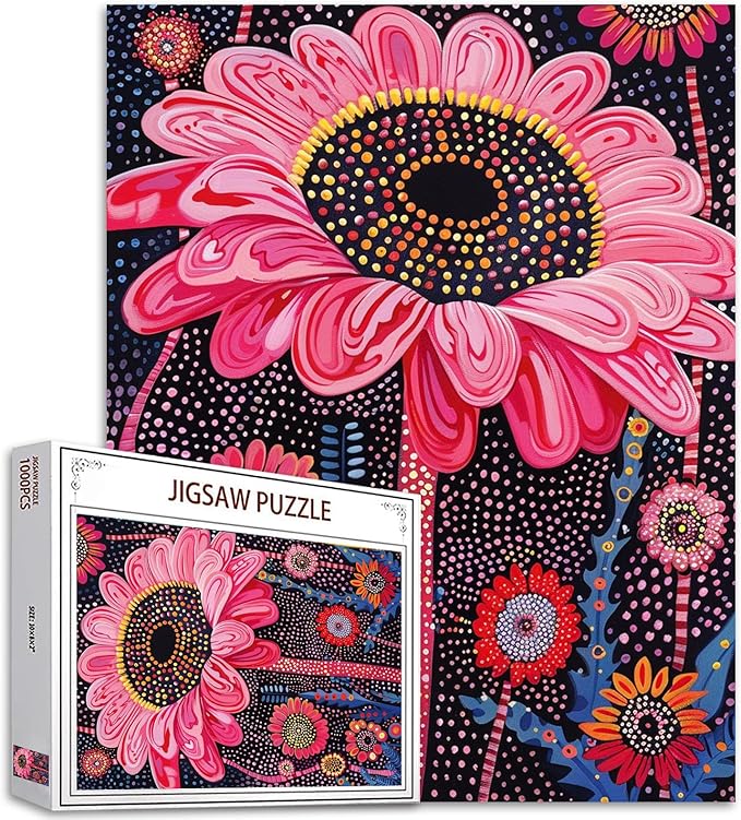 Pink Gerber Flower Jigsaw Puzzle 1000 Pieces Puzzles for Adults,Floral Pink Petal Jigsaw Puzzles for Challenging Family Activity Games Colorful DIY Flowers Craft Puzzle for Home Decor Gift