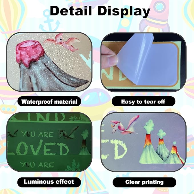 4 PCS Glow in The Dark Dinosaur Wall Decals, Luminous Self-Adhesive Dinosaur Toddler Room Stickers for Boys Motivational Wall Art Inspirational Sticker for Girls Kids Baby Nursery