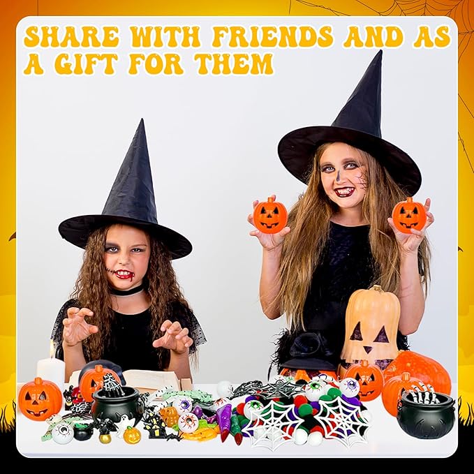 243 Pcs Halloween Sensory Bin Filler Sensory Bin Items Fine Motor Tools Counting Sorting 150 Pom Pom 75 Resin Pumpkin Witch Hat Skeleton Hand Ghost for Halloween Sorting Counting Training