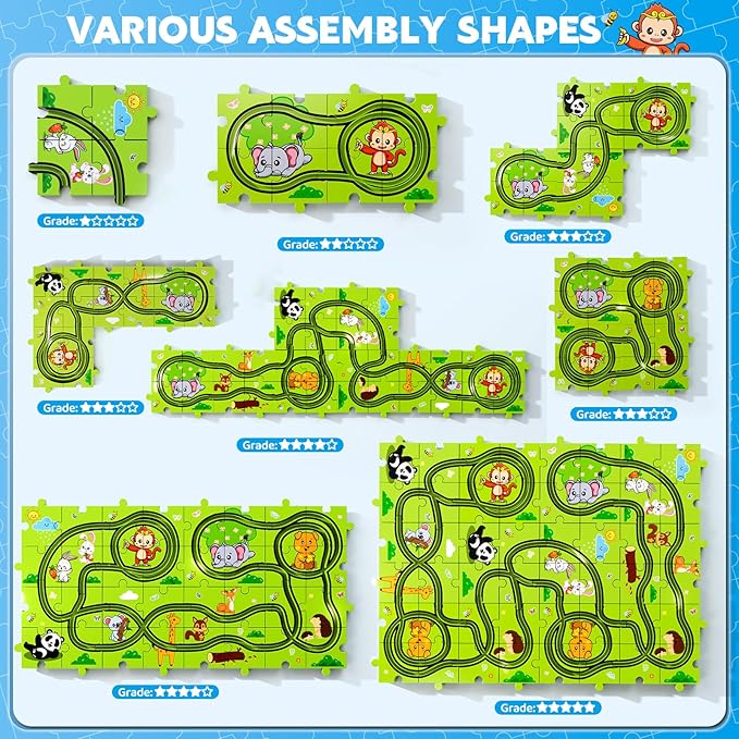 48PCS Puzzle Race Track Car Set Toys for Kids Boys, Floor Puzzle Car Tracks for Boys Ages 3-5 4-6, Toddler Toys Gifts for 3 4 5 Year Old Kids, Ideal 3 4 5 6 Year Old Birthday Gifts