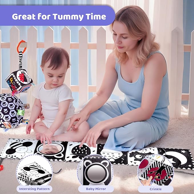 Black and White Sensory Toys for Babies, Montessori High Contrast Newborn Toys for 0-6-12M Baby Brain Development Early Learning Newborn Brain Development Toddlers Kids Gifts