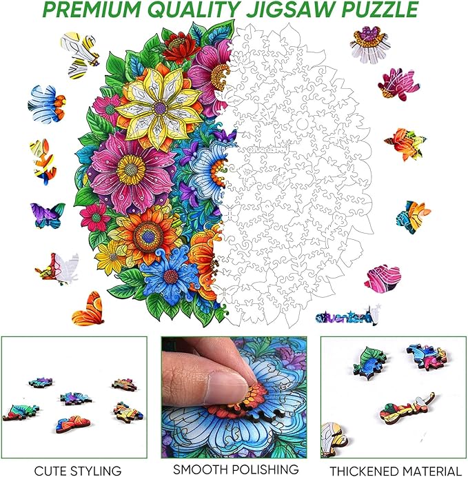 Wooden Jigsaw Puzzles Flower 500pcs 16.5x16.4in, Royal, Wooden Puzzles for Adults, Unique Shape Animal Adult Puzzles, Irregular Wood Puzzles Best Gift for Adults Family Game