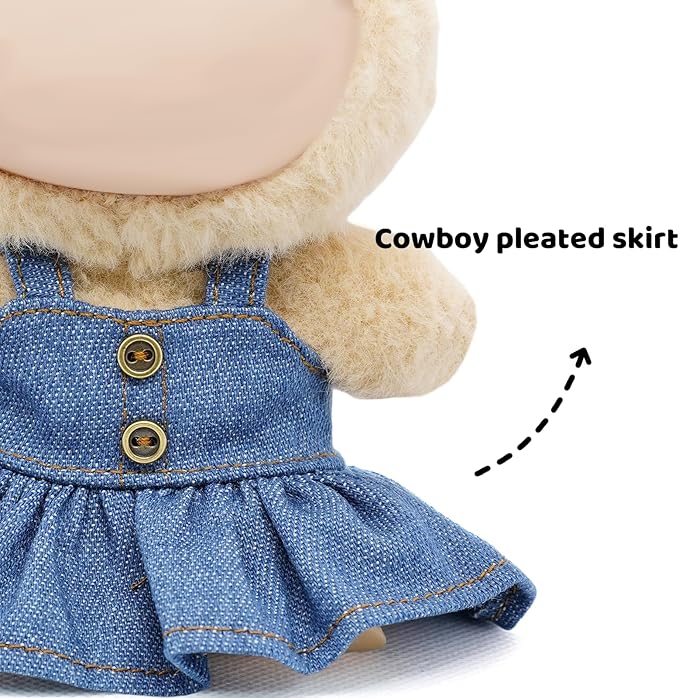 Clothes for 17cm Dolls Cute Style Outfit 2 Piece Set Including a Denim Bow and Denim Dress - Premium Handmade Dolls Skirt Accessories - No Doll (Blue)