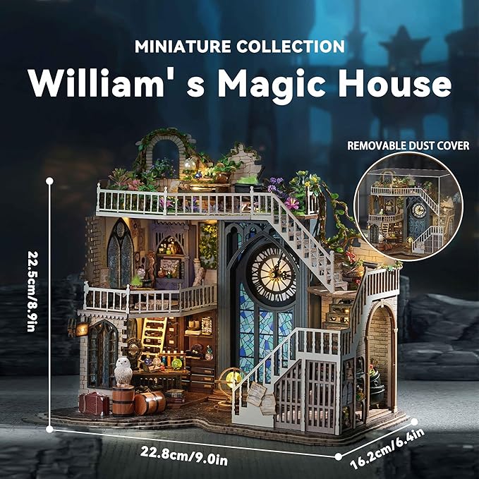 Flever DIY Miniature House Kit, Tiny Home Kit with LED Light, Mini House Build Craft Kits for Adults and Teens, Home Decor Creative Gift for Family/Friends (William' s Magic House)