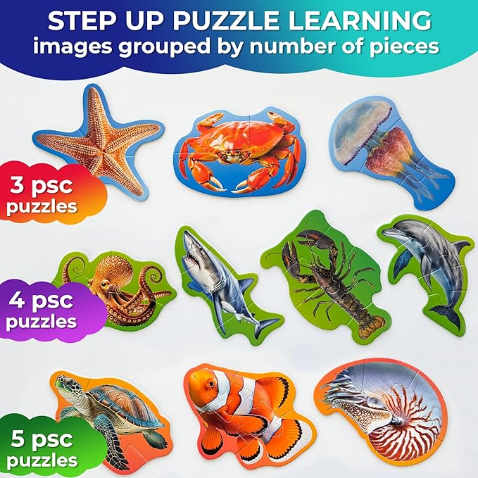 QUOKKA Toddler Puzzles Ages 2-4 - Large Floor Puzzles for Kids 3-5 - 8 Realistic Animal Shapes | Extra Thick Cardboard | Preschool Learning Game - 40 Big Piece Gift for Toddlers 1-3 Years Old