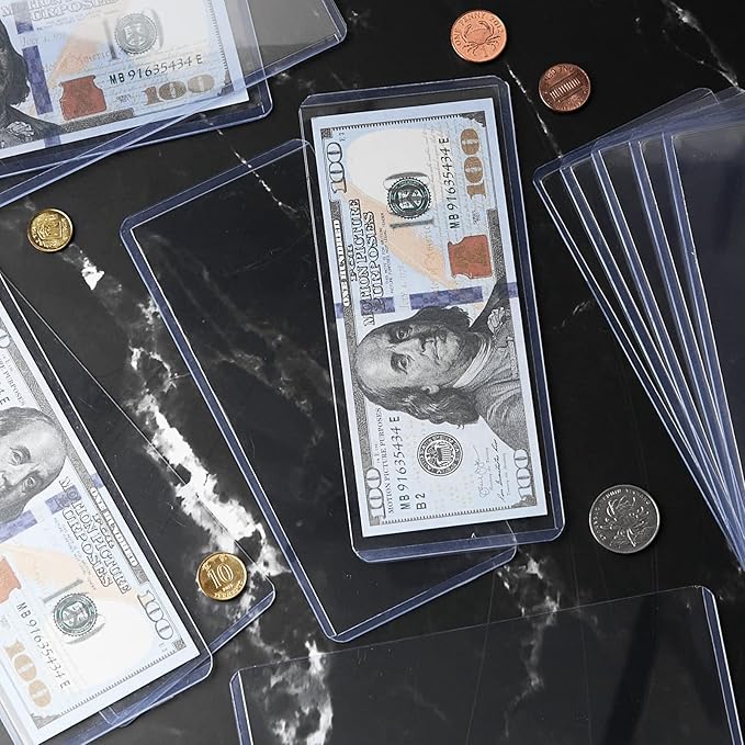 25Pcs Dollar Bill Sleeves - 6.8 x 2.9 Inch Hard Plastic Currency Sleeves, Clear Money Holders Waterproof Transparent Currency Protectors for Collectors