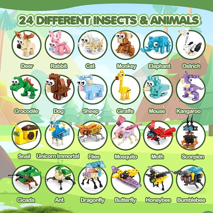 24 Pack Party Favors for Kids, 72 Kinds of Animals Building Block Sets, Small Building Bricks Toy for Goodie Bags Stuffer Classroom Prizes, Christmas Birthday Gift for Boys Girls Ages 6-12