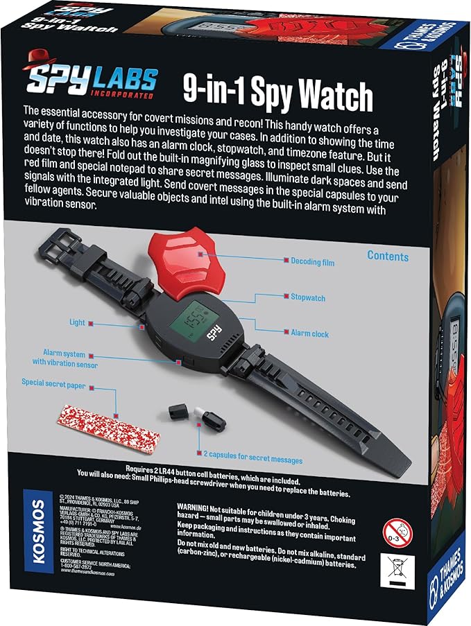 Thames & Kosmos Spy Labs: 9-in-1 Spy Watch | Time, Date, Alarm Clock, Stopwatch, Magnifying Glass, Secret Message Tools & More| Essential Gadget from The Detective Gear Experts for Young Investigators