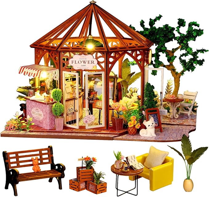 Miniature House Kit – Siti Mocha, DIY Dollhouse for Adults with Furniture & LED, Tiny House Wooden Craft Gift for Teens Families Friends