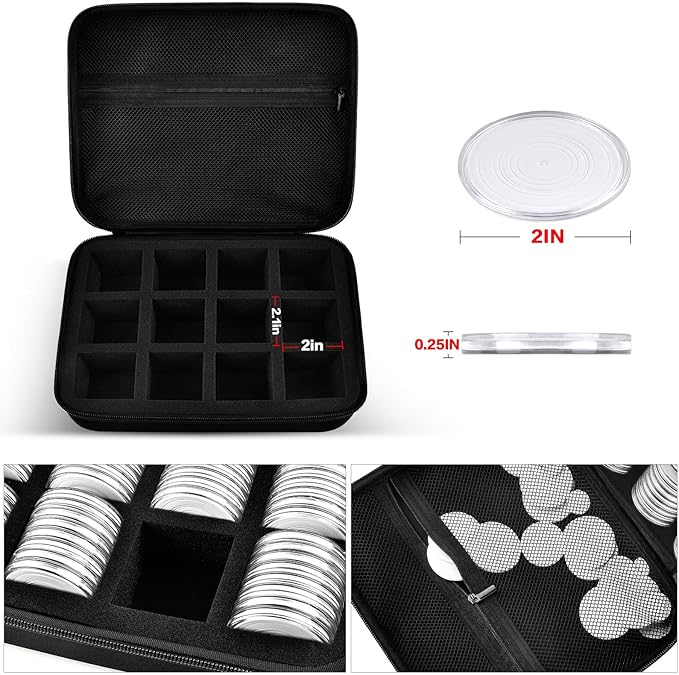 PAIYULE 96 Pieces 46mm Coin Capsules, with Foam Gasket and Plastic Storage Organizer Box, 6 Sizes (20/25/27/30/38/46mm) Coins Collector Case Holder for Coin Collection Supplies (White)