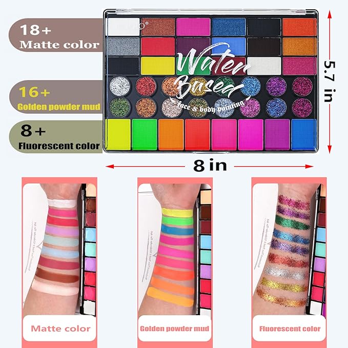 Professional Face Paint Set for Kids,42 Colors Non-toxic Water Activated Face Painting Makeup Palette .Includes Multiple makeup tools.Ideal for Halloween,Carnival,Cosplay,Party,SFX Arty Stage Makeup.