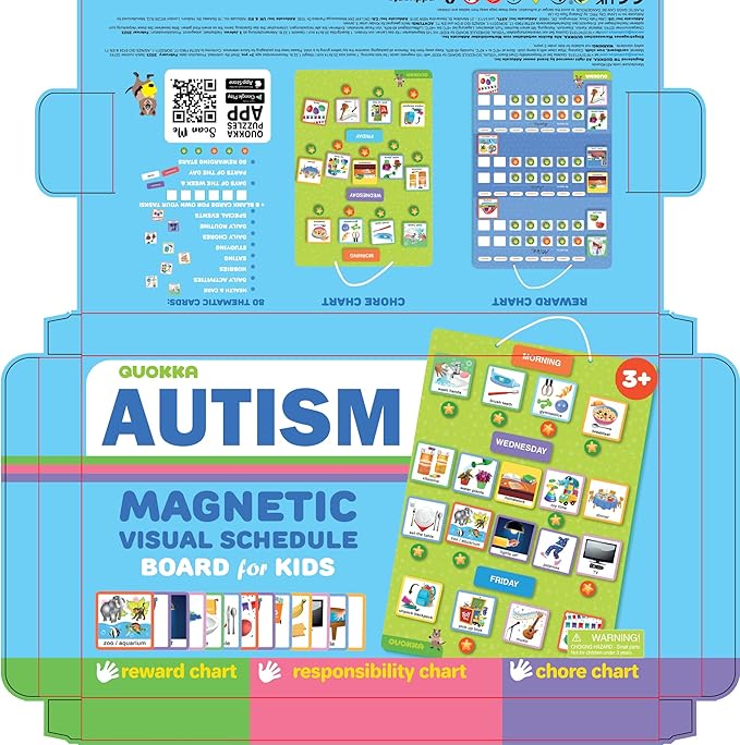 QUOKKA Visual Schedule for Kids with Autism - 145 Reward Chore Chart for Multiple Kids - Behavior Routine Toy for Autistic Children Age 5-7 ADHD Tools - Responsibility Board Autism Learning Material