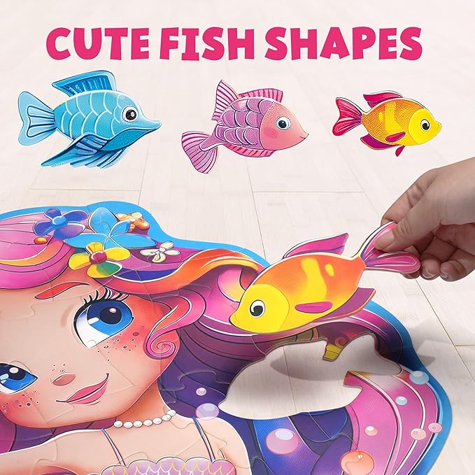 BenBen Floor Puzzles for Kids Ages 4-6, 52 Piece Mermaid Puzzle for Toddlers 3-5, Mermaid Toys Birthday Gift for Girls Boys