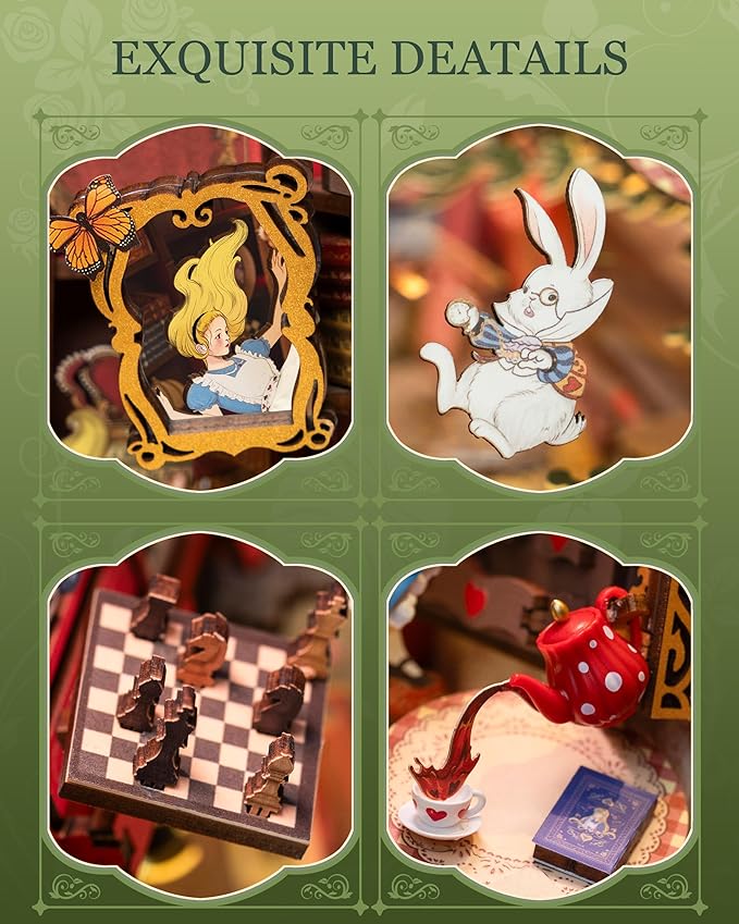 Rolife DIY Book Nook Kits Fall into Wonder, Fairy Tale Bookend Wooden 3D Puzzles for Bookshelf Decor, DIY Miniature House Building Kit for Adults, DIY Crafts/Surprised Gifts for Teens & Book Lovers