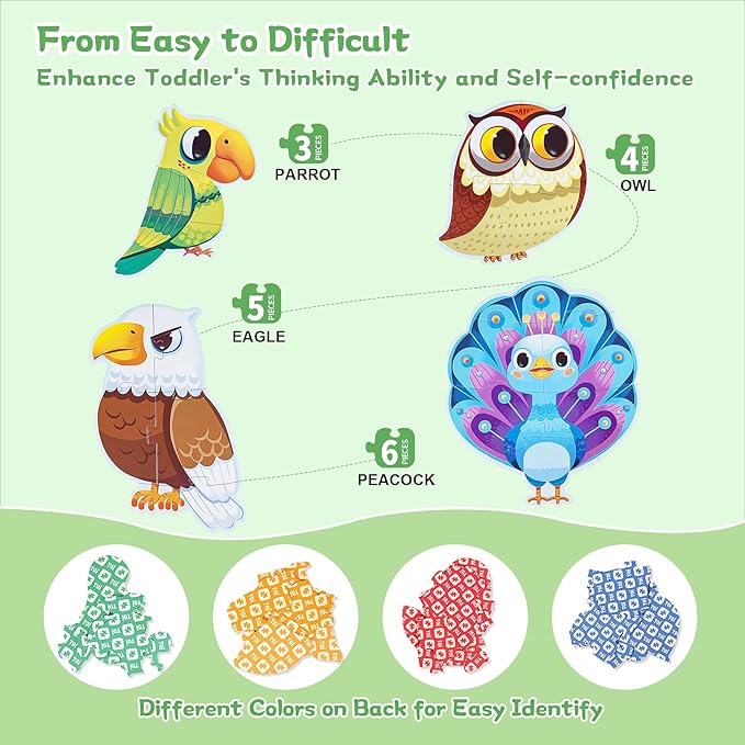 TOI Large Piece Toddler Puzzles for 2-4 Years Old, 4 Packs Beginner Puzzles for Toddlers, Kids Big Shape Preschool Learning Puzzle for Boys Girls Gift, Forest Birds