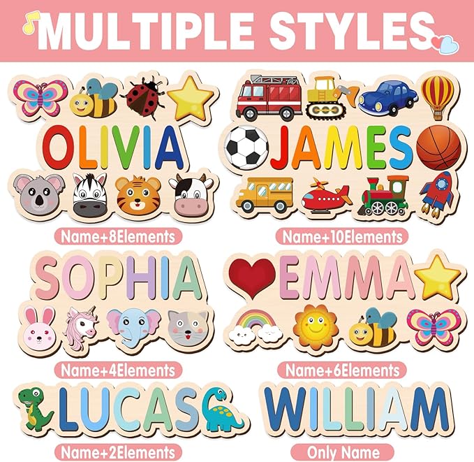 Personalized Name Puzzle for Toddlers 1-3, Custom Wooden Baby Name Puzzle, Educational Montessori Toys for Boys & Girls, Unique 1st Birthday Gift, Christmas & Easter Gifts for Kids
