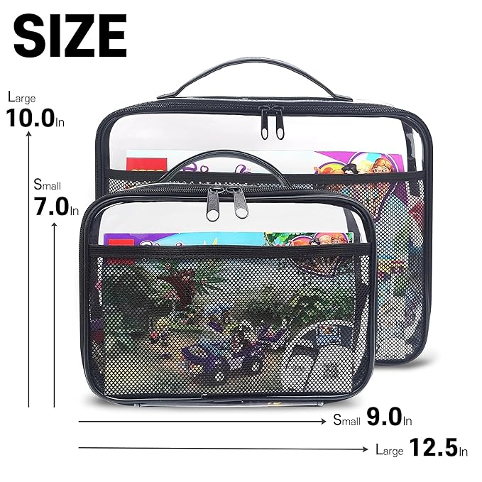 holay 4 Packs PVC Zippered Blocks Set, Toy, Clay, Board game Storage Organizer Case (Name Tag, Manual Pocket) (Black, Large)